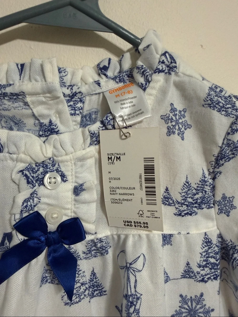 Gymboree White and Blue Winter Village Ruffle Nightgown